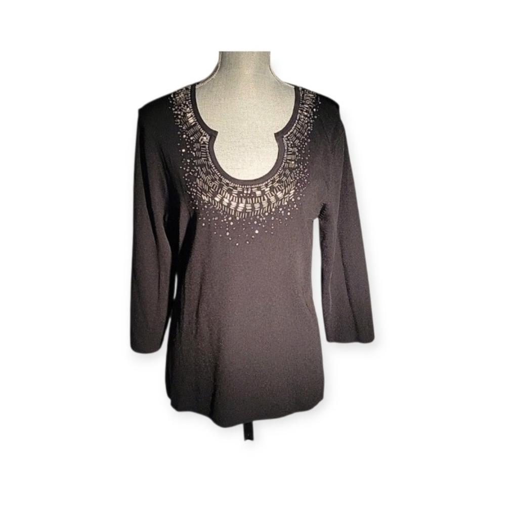 Cable & Gauge Woman Black Knit Top Sequins XL